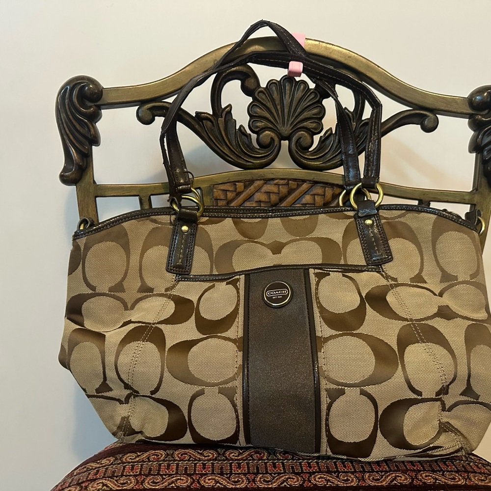 Coach Tan and Brown Shoulder Bag